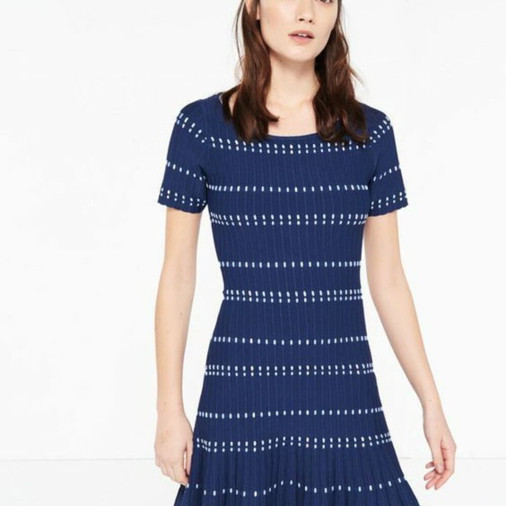 Blue Sandro Striped Fit and Flare Dress Size 34 / 2